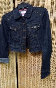 COPY - ĺCANDIE'S Jeans Jacket Youth Blue Denim Crop Studded CUTE Size 8/38